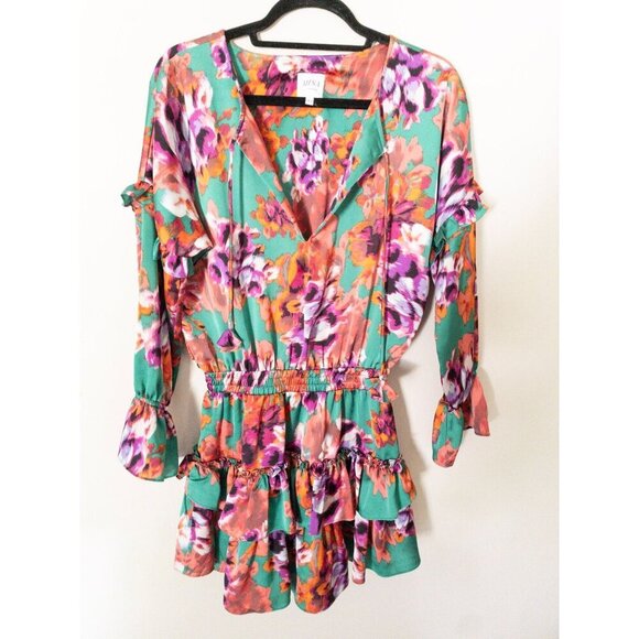 Misa Los Angeles XS Floral Ruffle Mini Dress Amalya Multicolor Made In USA - Picture 7 of 11